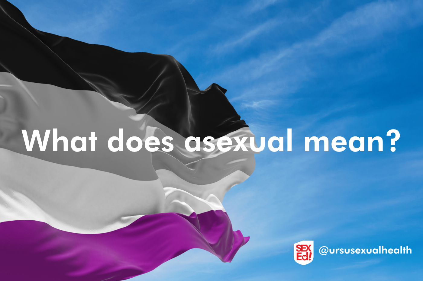  asexuality flag with text that reads what does asexual mean?